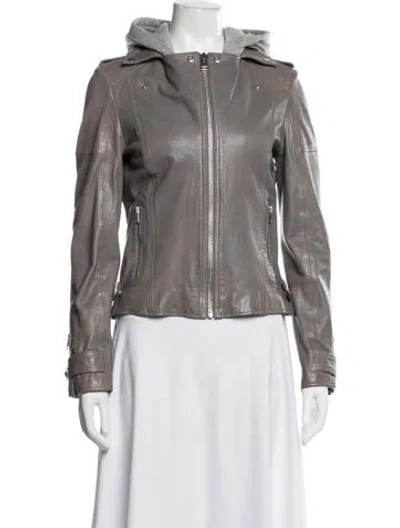 Pre-owned Lamarque Leather Jacket In Gray