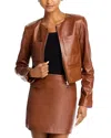 Lamarque Linette Cropped Lamb Leather Jacket In Luggage