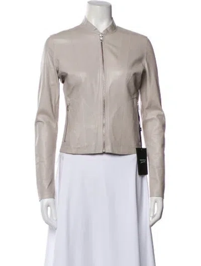 Pre-owned Lamarque Leather Jacket W/ Tags In Gray