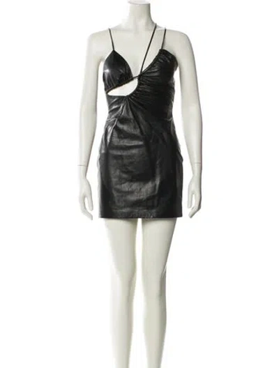 Pre-owned Lamarque Leather Mini Dress In Black