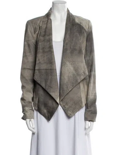 Pre-owned Lamarque Leather Plaid Print Blazer In Gray
