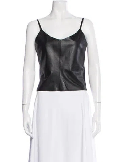 Pre-owned Lamarque Leather Scoop Neck Top In White