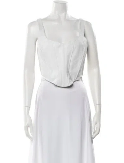 Pre-owned Lamarque Leather Square Neckline Top In White