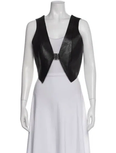 Pre-owned Lamarque Leather V-neck Top In White