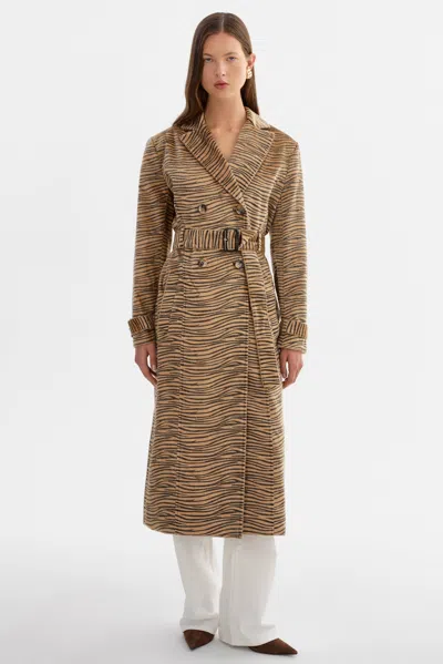 Lamarque Leslie Faux Hair Tiger Print Trench Coat In Brown