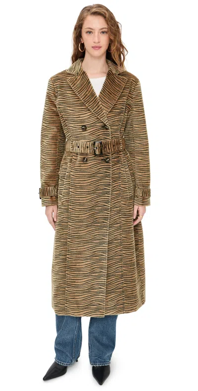 Lamarque Leslie Faux Hair Trench Coat Tiger In Brown