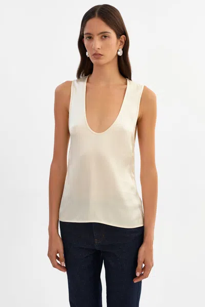 Lamarque Lila Satin Low Plunge Tank Top In Neutral