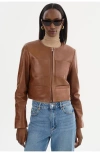 Lamarque Linette Cropped Lamb Leather Jacket In Brown