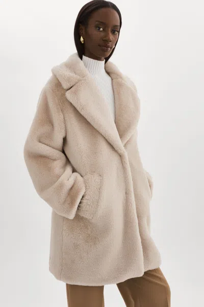 Lamarque Linnea Faux Fur Coat In Neutral