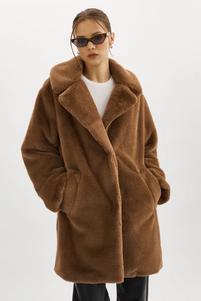 Lamarque Linnea Faux Fur Coat In Brown