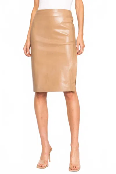 Lamarque Liza Slit Leather Pencil Skirt In Sesame