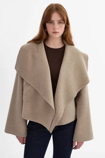 Lamarque Luisa Cropped Cascade Collar Jacket In Neutral