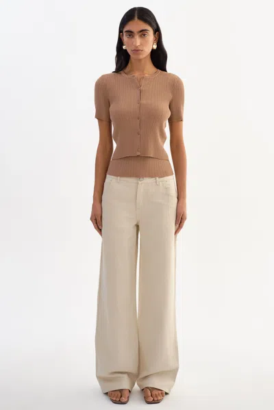 Lamarque Maeva Shimmery Rib Knit Cropped Cardigan In Neutral