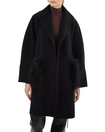 Lamarque Marie Feather Trim Coat In Black