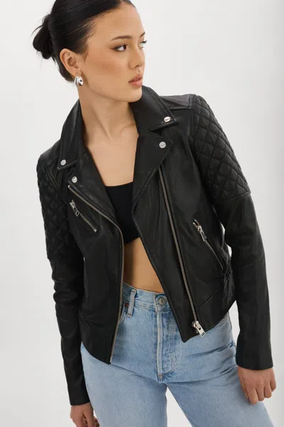 Lamarque Marilla Quilted Leather Biker Jacket In Black