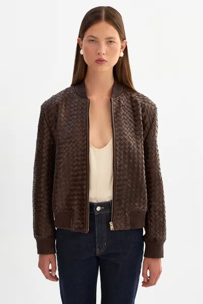 Lamarque Marley Leather Basket Weaves Jacket In Brown