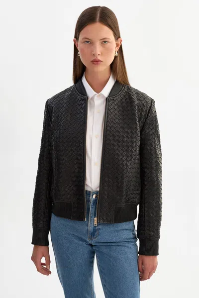 Lamarque Marley Leather Basket Weaves Jacket In Black