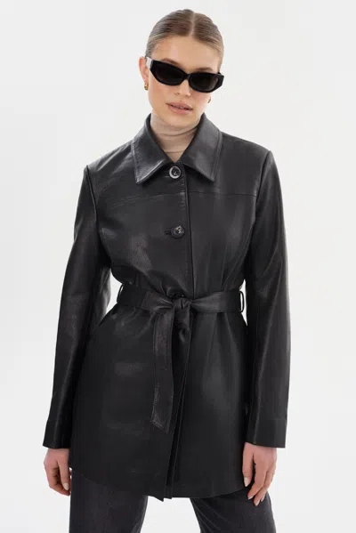 Lamarque Marlowe Leather Trench Coat In Black