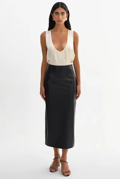 Lamarque Maylor High-waisted Faux Leather Midi Skirt In Black