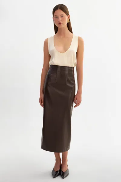 Lamarque Maylor High-waisted Faux Leather Midi Skirt In Brown