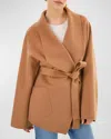 Lamarque Mekia Belted Double-face Wool Oversized Wrap Coat In Camel