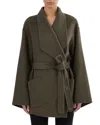 Lamarque Mekia Belted Double-face Wool Oversized Wrap Coat In Green