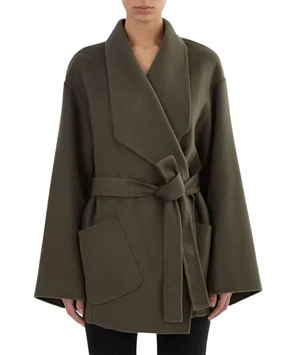 Lamarque Mekia Belted Double-face Wool Oversized Wrap Coat In Green