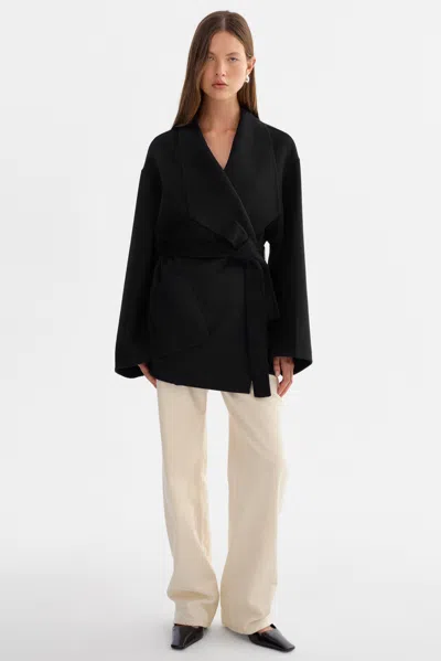 Lamarque Mekia Double Face Wool Coat In Black