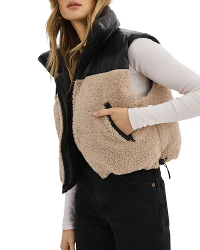 Lamarque Melicia Reversible Faux Leather & Fleece Vest In Black/ecru