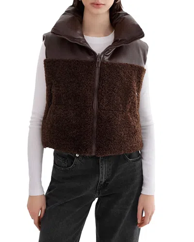 Lamarque Melicia Reversible Faux Leather & Fleece Vest In Mahogany