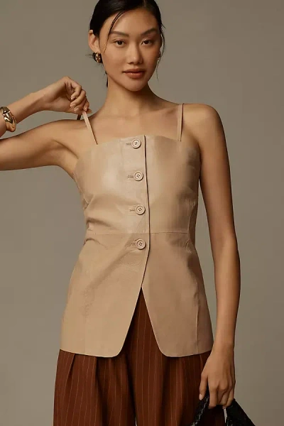 Lamarque Milana Leather Vest Blouse In Beige