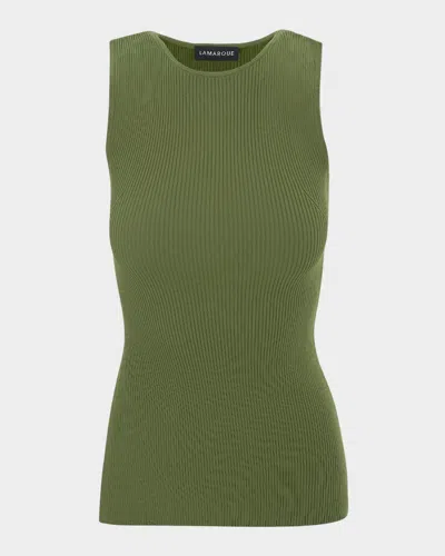 Lamarque Milou Side-slit Ribbed Tank Top In Fern