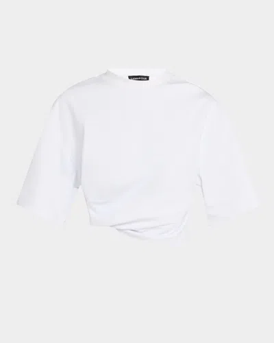 Lamarque Naia Asymmetric-draped Crop T-shirt In White