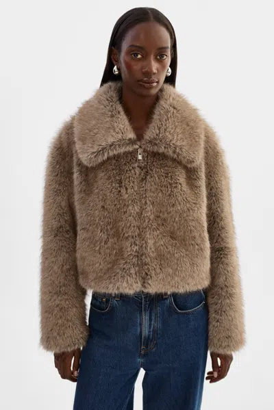 Lamarque Nova Faux Fur Coat In Brown