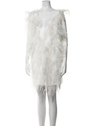 Pre-owned Lamarque Ostrich Feather Mini Dress W/ Tags In Neutrals