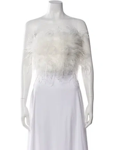 Pre-owned Lamarque Ostrich Feather Strapless Crop Top In Neutral