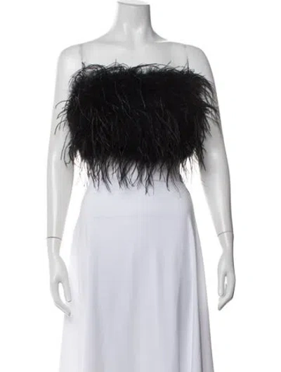 Pre-owned Lamarque Ostrich Feather Strapless Crop Top W/ Tags In Black
