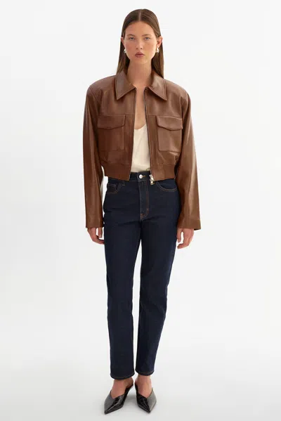 Lamarque Perry Leather Bomber Jacket In Brown