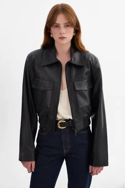 Lamarque Perry Leather Bomber Jacket In Black