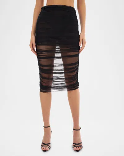 Lamarque Polina Mesh Diagonal Pleated Midi Skirt In Black