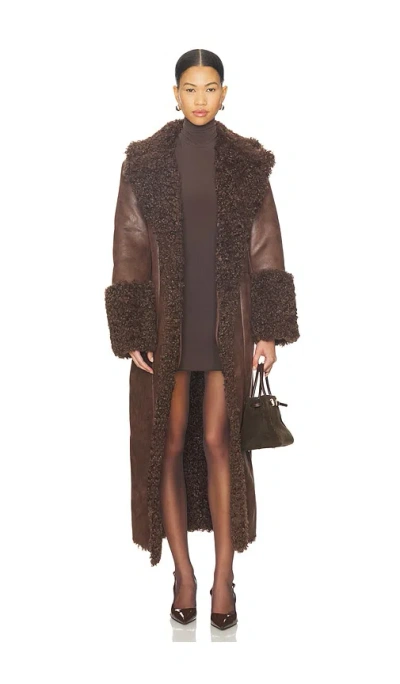 Lamarque Polly Faux Fur Trench Coat In Brown