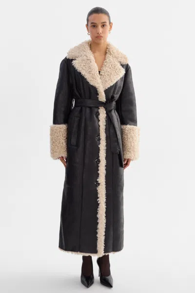 Lamarque Polly Mixed Media Maxi Coat In Black