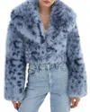 Lamarque Printed Faux Fur Jacket In Blue Leopard