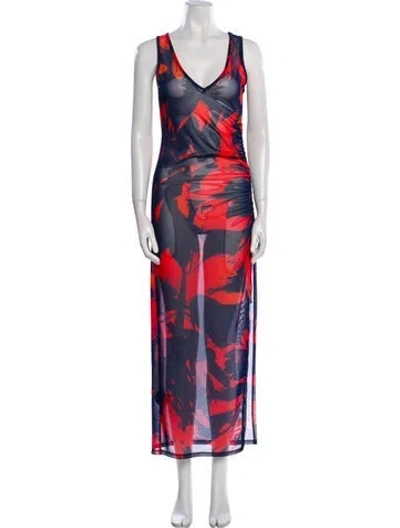 Pre-owned Lamarque Printed Long Dress In Blue