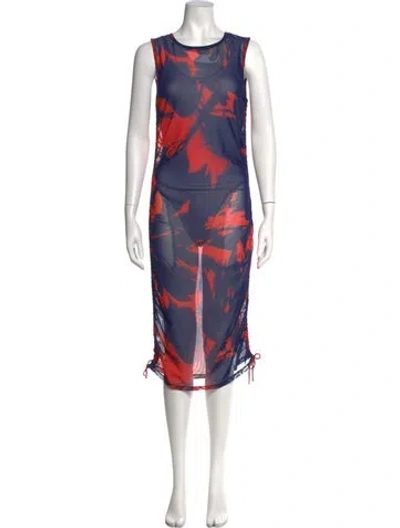 Pre-owned Lamarque Printed Midi Length Dress In Blue