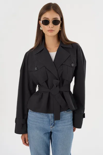 Lamarque Quinn Cropped Trench Coat In Black