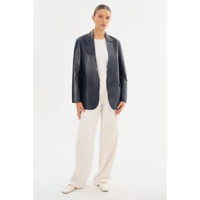 Lamarque Quirina Leather Blazer In Blue