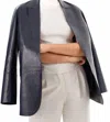 Lamarque Quirina Leather Blazer In Navy In Gray