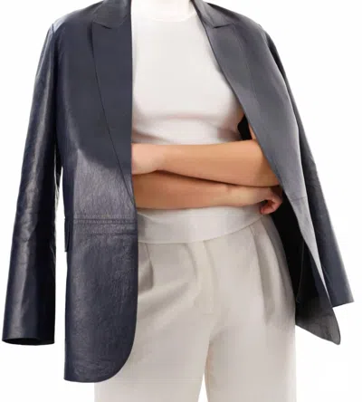 Lamarque Quirina Leather Blazer In Navy In Gray