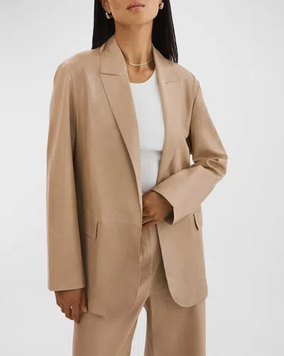 Lamarque Quirina Relaxed-fit Open-front Leather Blazer In Beige